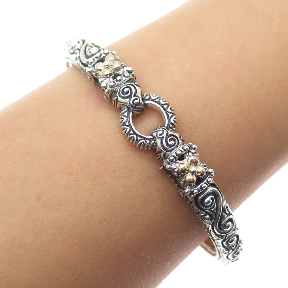 Brazalete BARBARA BIXBY 925 Plata de Ley Oro 18K Flor Ajustable 7.25" Foto 1 de 4