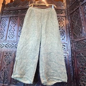 100 Linen Tempo Paris High Water Palazzo Pants Sz XL Green Wide Leg Boho Women’s - Picture 1 of 15