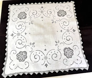 Vintage Antik Französisch Teetuch Tischdecke Hand Broderie Anglaise & Spitze ZZ618 - Bild 1 von 6