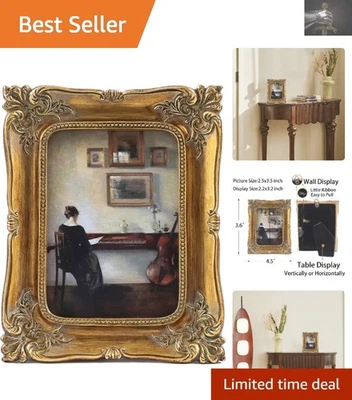 Elegante marco floral vintage 2,5x3,5 - decoración antigua bronce dorado Foto 1 de 4