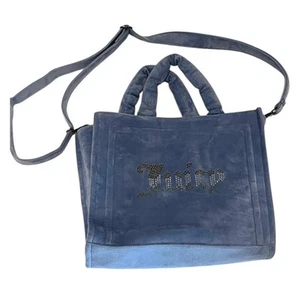 Juicy Couture Womens Big Spender Tote Handbag Slate Blue Velour Spring - Picture 1 of 8