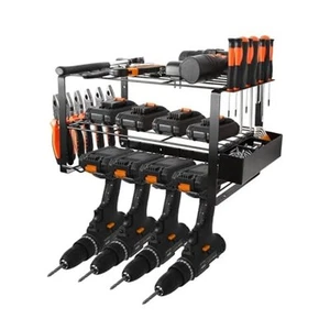Power Tool Organizer, Drill Holder Wall Mount Garage Tool 3 Layers Black - Picture 1 of 7