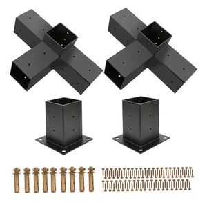 4 Ways Right Angle Corner Brackets Pergola Kit Base Metal Sturdy Pergola - Picture 1 of 6