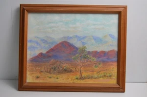 Vintage Joshua Tree Nationalpark Kunst Zeichnung gerahmt signiert Buntstift - Bild 1 von 9