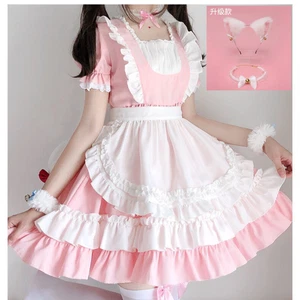 Rosa Lolita Dienstmädchen Outfit Mädchen Schürze Kleid Loli Cosplay Anime Cosplay Dienstmädchen Uniform - Bild 1 von 10