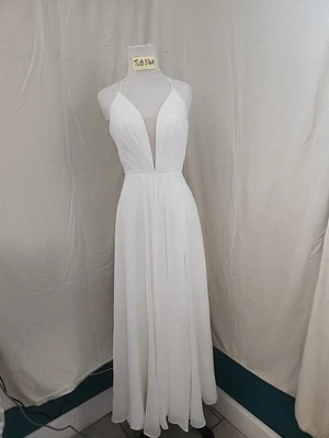 Faviana 7747 Vestido de Gasa Marfil con Cuello en V Profundo y Abertura Frontal Talla 4 Foto 1 de 4