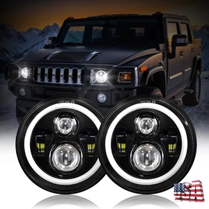 2PC Black 105W 7 inch LED Halo Headlights for Hu mmer H1 H2 w/ DRL Turn H4 9007 - Picture 1 of 11