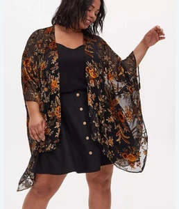 Torrid Women's Size One Size Black Floral Sheer Long Sleeve Open Cardigan - Picture 1 of 5