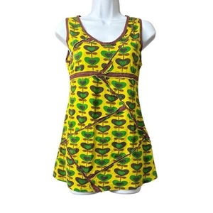 Y2K Smash Babydoll Retro Baumwolle Tank grün braun Blumen Herzen Print Größe Medium - Bild 1 von 10