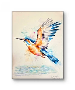 Original Aquarell neues Gemälde signiert von Elle Smith Kunst eines Eisvogelvogels - Bild 1 von 10