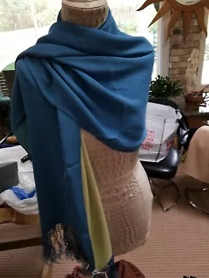 NWT Talbots Silk Double sided Scarf with knotted fringe, blue/Green - Image 1 of 4