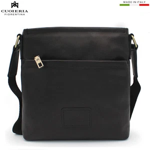 Cuoieria Fiorentina men's Tuscan vegetable tanned black leather crossbody bag - Picture 1 of 10