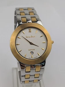 Vtg NEW OLD STOCK Samuel Bouki Two Tone Quartz Analog Date Watch 33mm Men's - Picture 1 of 10