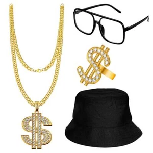 Hip Hop Kostüm Rapper Set Old School 80er/ 90er Jahre Halskette Sonnenbrille - Bild 1 von 6