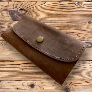 Vintage Thick Leather Simple Old Fashioned Key Wallet Case Brown Hand Crafted - Picture 1 of 5