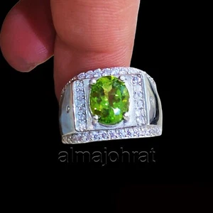 Anillo de plata 925 hecho a mano superior activo con peridoto certificado laboratorio natural de 3 quilates - Imagen 1 de 7