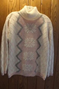 M VTG JEANNE PIERRE LAMBSWOOL ANGORA BLEND PULLOVER TURTLENECK SNOWFLAKE SWEATER - Picture 1 of 6