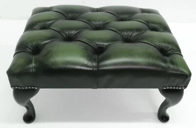 Chesterfield Footstool in 100% Antique green Leather
