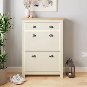 Lancaster Shoe Cabinet 2 Door 1 Drawer Storage Unit Hallway Cream Oak living - Picture 1 of 5