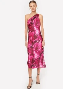 Cami Nyc Anges Silk One Shoulder Midi Dress Hyper Pink Swirl S NWT - Picture 1 of 10