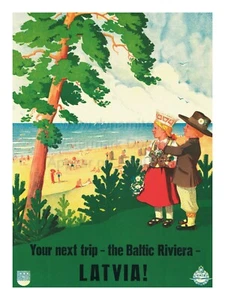 Vintage Latvia TRAVEL Poster Print LATVIA - BALTIC RIVIERA 18x24" - Picture 1 of 1