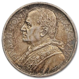 Vatican - 5 lires 1937 argent - Pape Pie XI - KM.7 - pièce monnaie pontificale - Foto 1 di 2