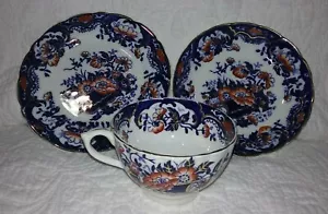 Antike Polychrome Flow Blau Tasse Untertasse 1895 Schüssel Set B L H - Bild 1 von 8