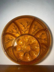 Vintage Indiana Glass Amber Deviled Egg Plate Tray Divided Relish Dish 12" Retro - Picture 1 of 7