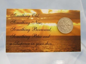 Sixpence Enclosure Card for Bride Authentic English Coin Golden Sunset Keepsake - Picture 1 of 11