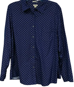 LL Bean Wrinkle Free Button Up Blouse Blue White Dots Pocket Long Sleeve Size 2X - Picture 1 of 9