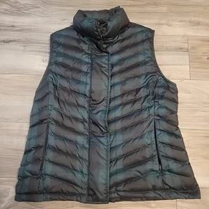 Talbots Puffer Vest Womens SP Green Plaid Down Fill Jacket Full-Zip Snap - Picture 1 of 10