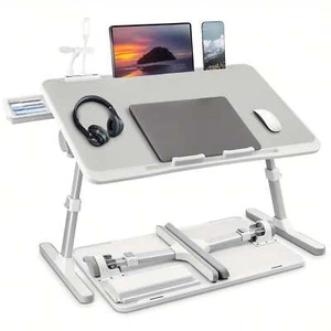 JZH7-Lap Desk Bed Tray Table,Adjustable Laptop Stand For Bed With USB/Light/Fan - Picture 1 of 10