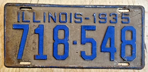 1935 ILLINOIS AUTO PASSENGER LICENSE PLATE " 718 548 " IL 35 - Picture 1 of 1