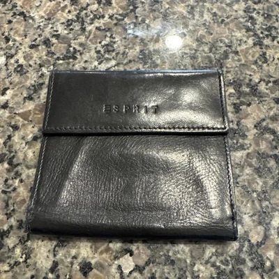 Espirit Black Leather Trifold Wallet Logo Soft Card Slots Cash Expandable - Image 1 of 4