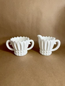 Vintage Indiana Milchglas Lotusblüte Zucker Milchkännchen Set Selten Rarität - Bild 1 von 7