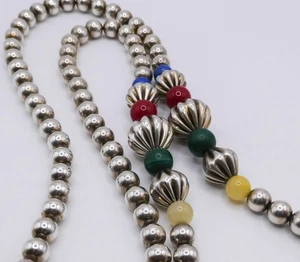 Vintage Sterling Silver Pearls Beaded Lapis Coral Quartz 32" Womens Necklace - Picture 1 of 9