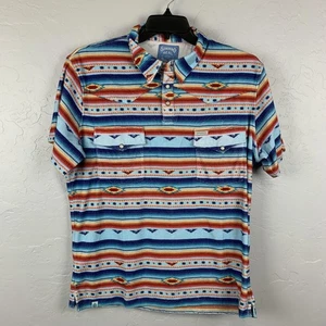 Sendero Provisions Poloshirt Herren Large blau Azteken Serape Frottee Druckknopftaschen - Bild 1 von 9