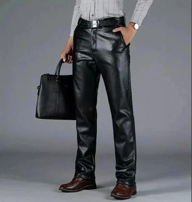 Men's Black Soft Genuine Lambskin Real Leather Plain Causal Wear Leather Pant - Image 1 of 4
