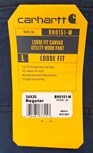 NUOVO Carhartt Loose Fit Canvas Utility Pantaloni da Lavoro Uomo Tg 34x30 Blu Navy BN0151 - Foto 1 di 11