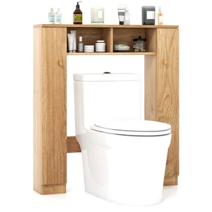 Freestanding Space-Saving Toilet Cabinet w/Adjustable Shelves & Crossbar Natural - Picture 1 of 10