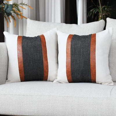 Funda Almohadas Cuero Granja 18x18 Pulgadas, Beige y Gris Oscuro Paquete de 2 Pat... Foto 1 de 4