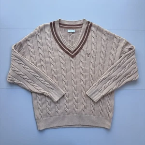 Suéter Aritzia TNA Arcilla Mujer Grande Tenis Cable Cuello en V Pullover Preppy Academia - Imagen 1 de 9