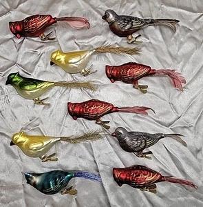 Lote de plumas de jay azul grande con clip de pájaro de vidrio soplado vintage de Navidad  - Imagen 1 de 13