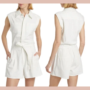 NWT $298 rag & bone [ Medium ] Eliza Denim Sleeveless Belted Romper White #J2044 - Picture 1 of 17