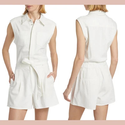 NWT $298 rag & bone [ Medium ] Eliza Denim Sleeveless Belted Romper White #J2044 - Image 1 of 4