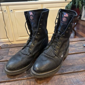 Justin Boots Men’s 12 D Black Leather Style 0763 Lace Up Boots - Picture 1 of 11