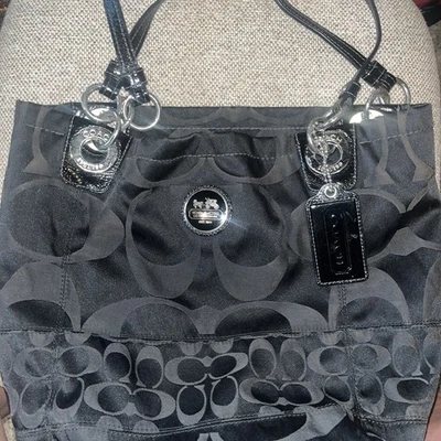 COACH Ashley F15445 Black w/Silver Accents Leather Shoulder Purse Hand Bag - Image 1 of 4