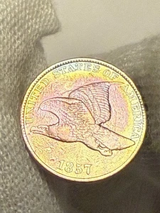 1857 Flying Eagle Cent Penny, Choice AU Toned High Grade ++ - Picture 1 of 2