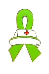 Pin de cinta verde lima gorra de enfermera cruz linfoma no Hodgkin conciencia renal nuevo con etiquetas - Imagen 1 de 6