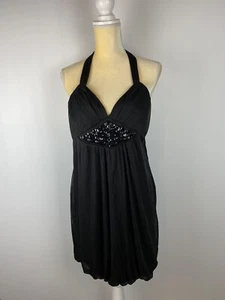Love Tease Womens Black V-Neck Tie Back Neck Sleeveless Beaded Short Dress Sz L^ - Bild 1 von 6